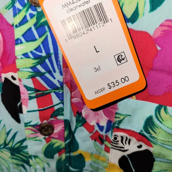 Margaritaville Green and Pink Tropical Casual Shirt with Parrots - Large - NWT - Picture 4 of 6